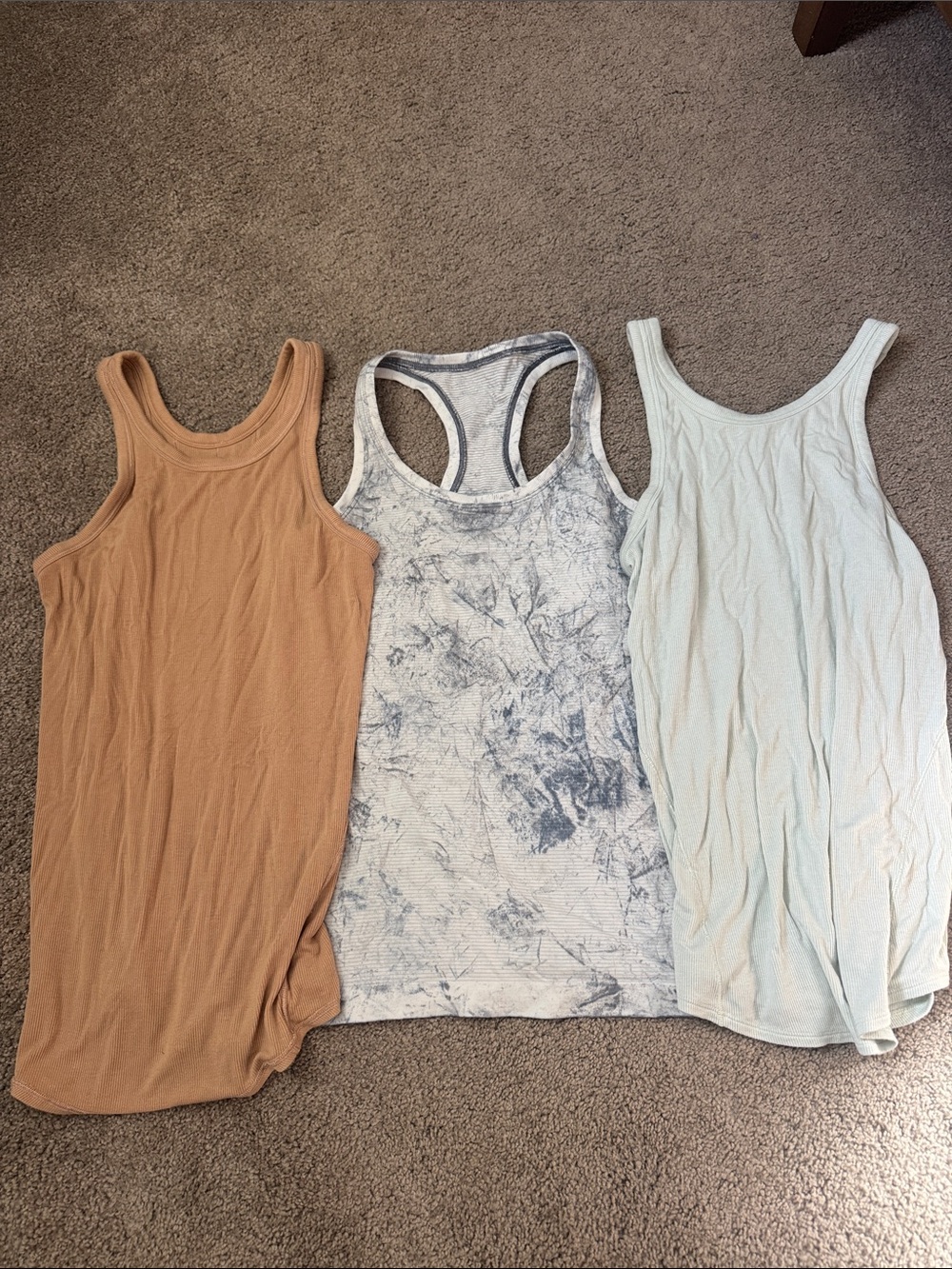 Women’s Lululemon Ribbed Tank Top - Tan, Marble Gray, and Light Blue (Set of 3)